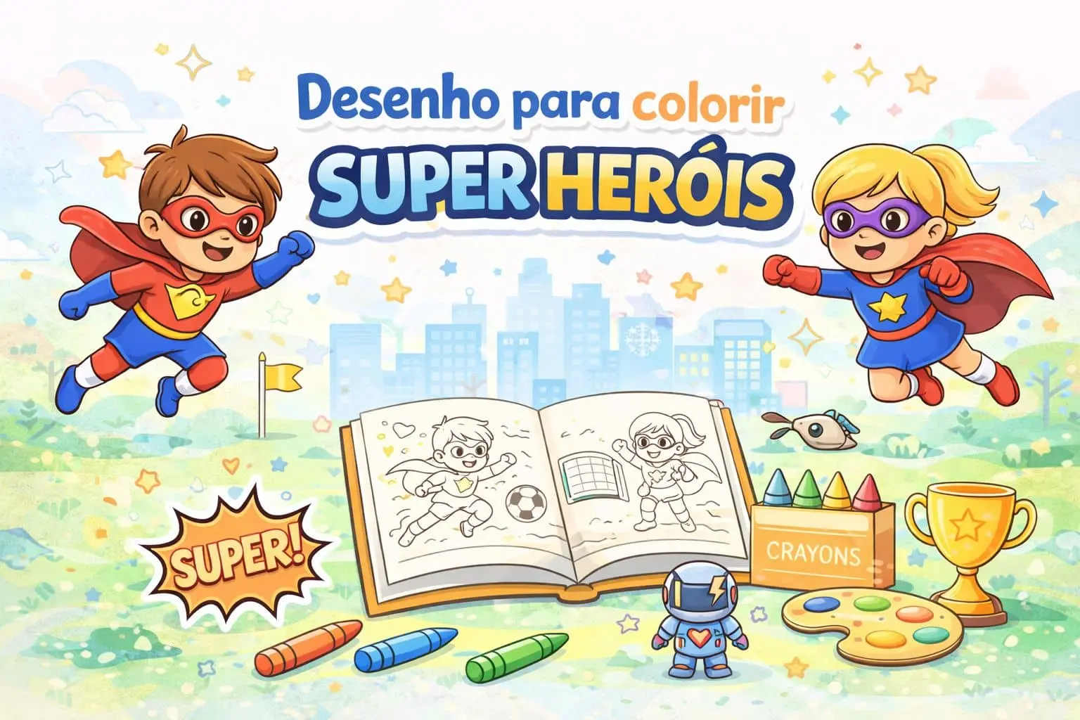Banner desenho para colorir super herois