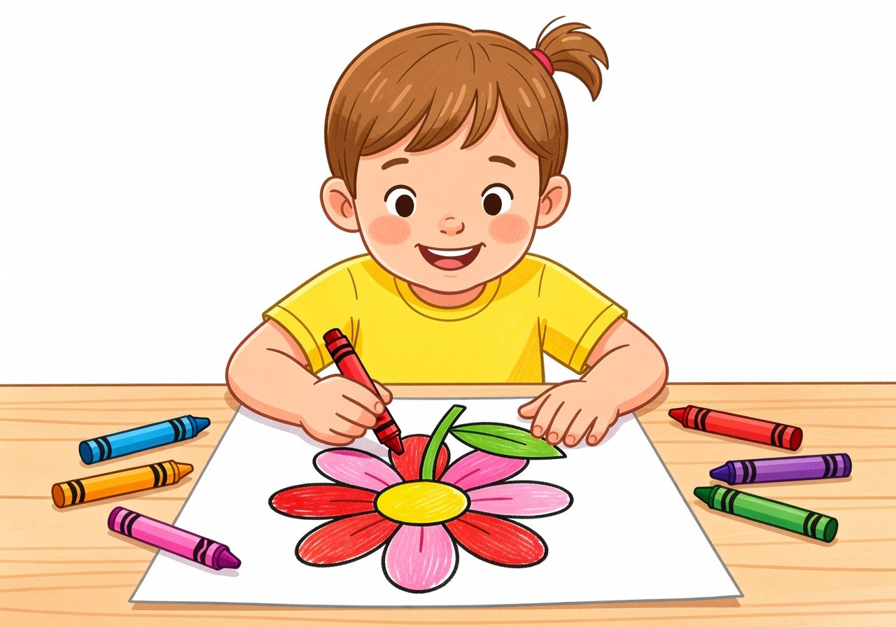 Erros comuns ao colorir com crianças e como corrigir Desenho colorido de uma criança brincando