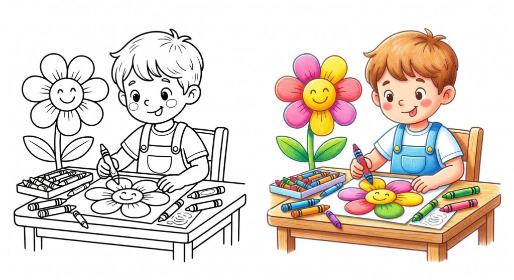 Criança colorindo com lápis e canetinha