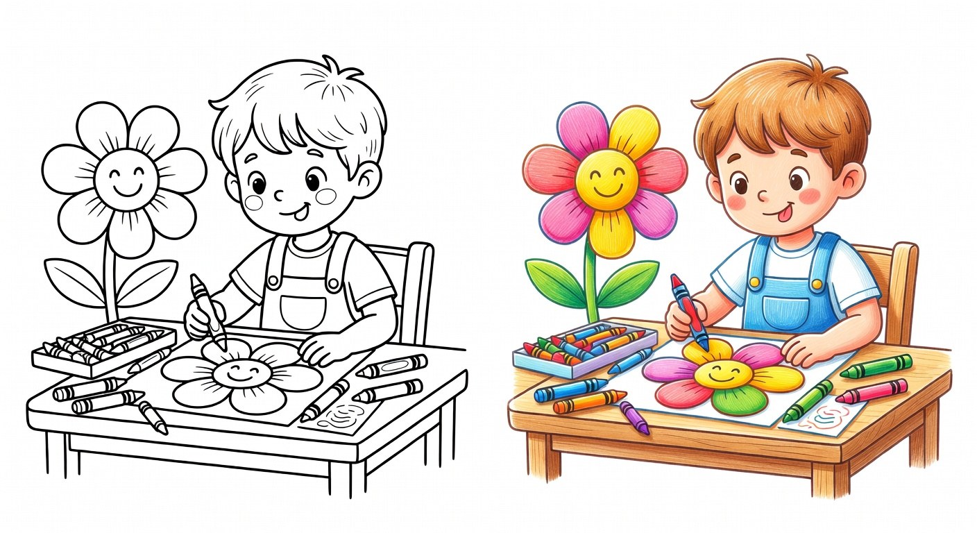 Criança colorindo com lápis e canetinha