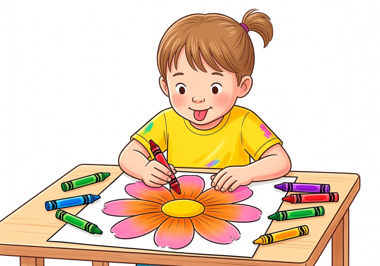 Desenho colorido com degradê vibrante em tons de rosa e laranja